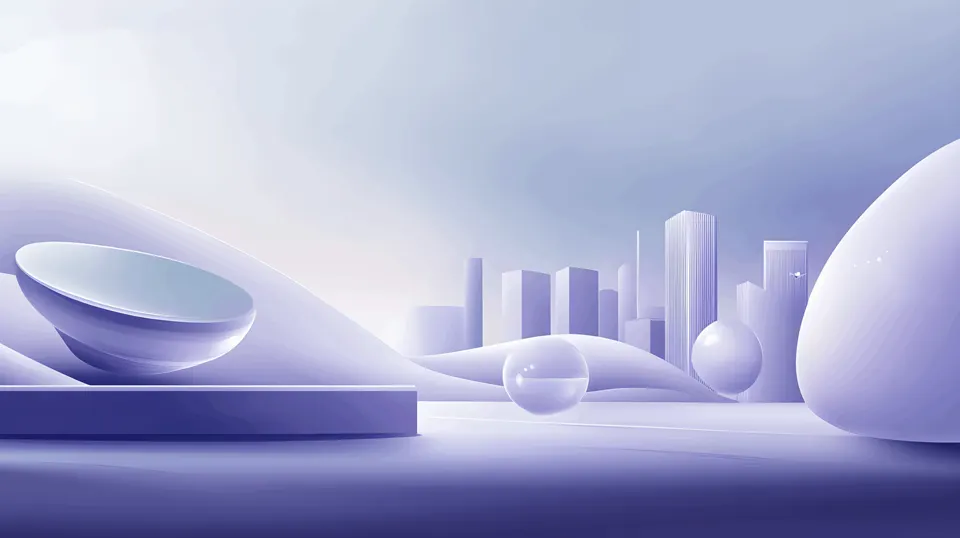 Pastel futuristic cityscape with smooth hills and towers