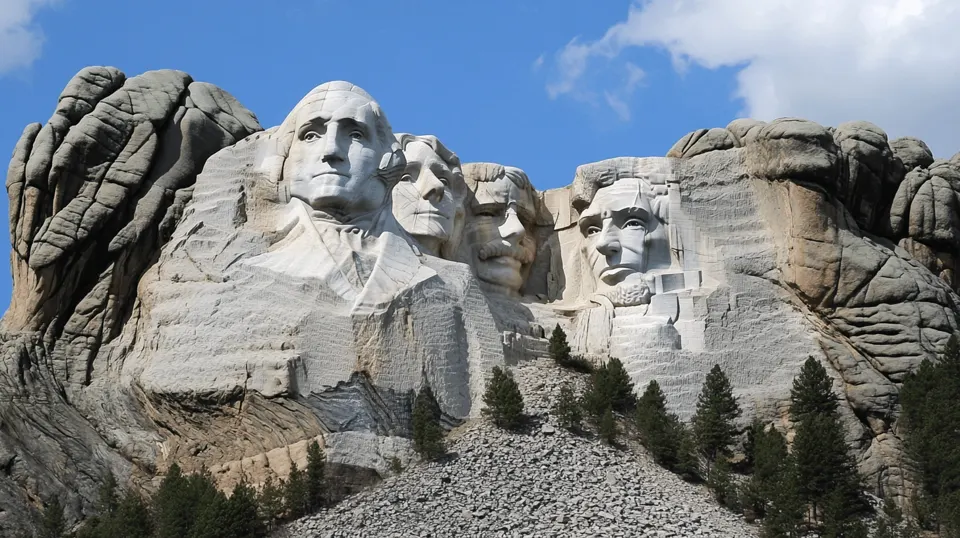 Four carved presidential faces on Mount Rushmore