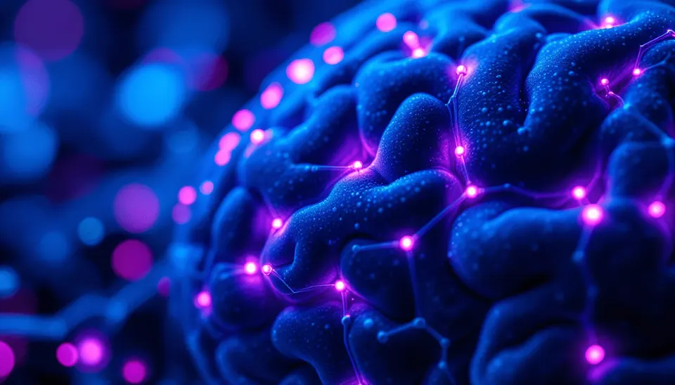Glowing blue and magenta neural network