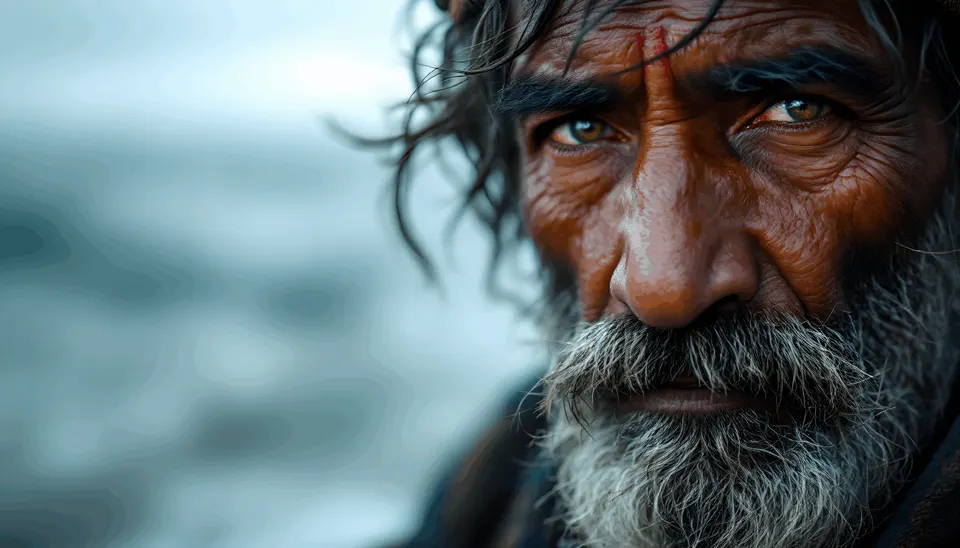 Close-up portrait of a bearded man outdoors
