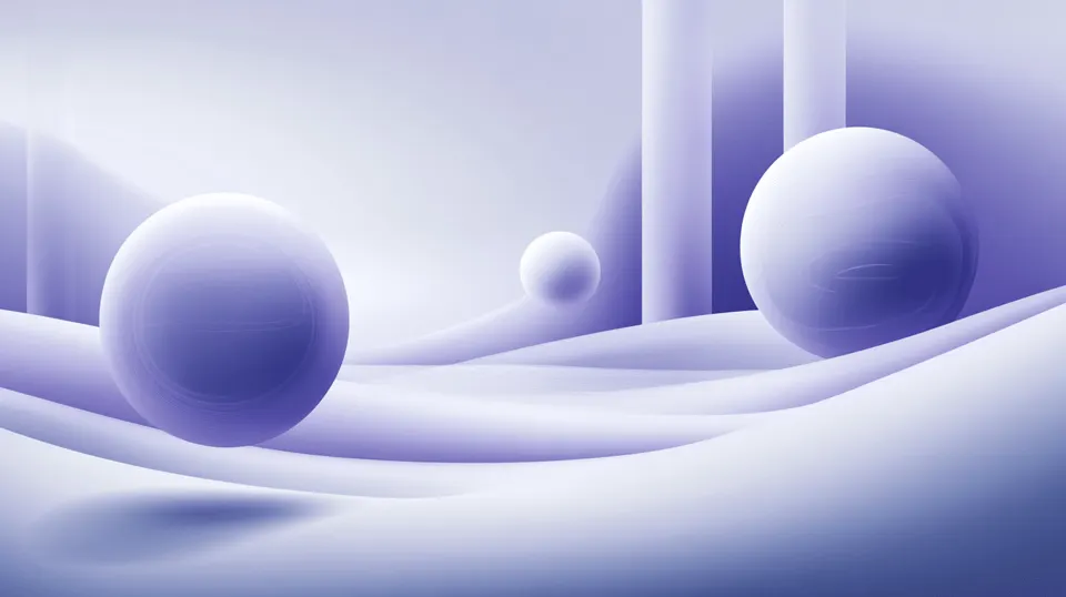 Abstract white and purple spheres arranged across flowing waves