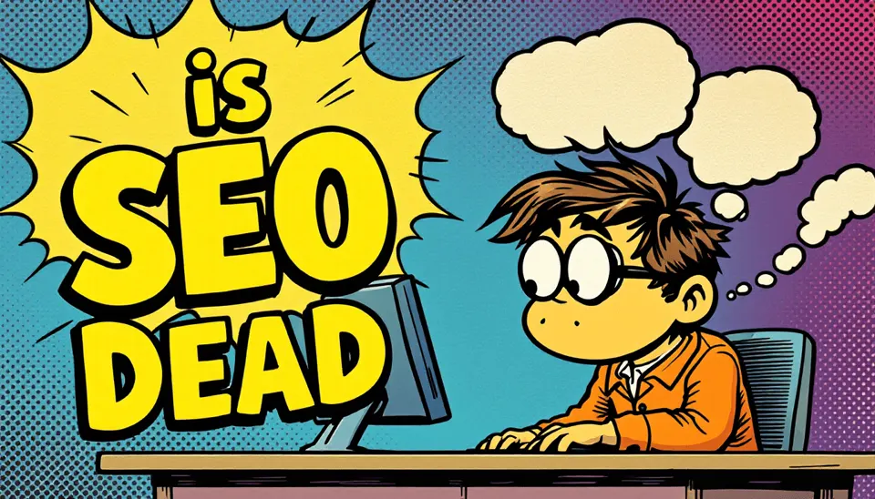 Comic-style graphic asking Is SEO Dead