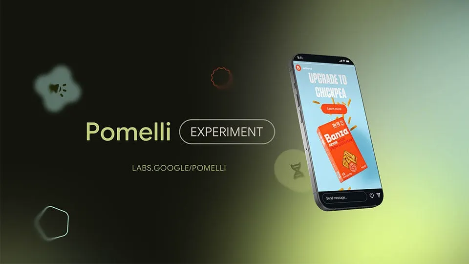 Pomelli Experiment screen displaying a smartphone