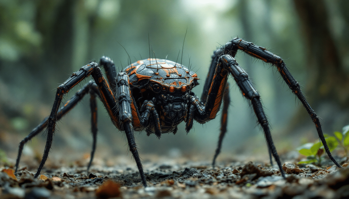 A robotic spider in a forest
